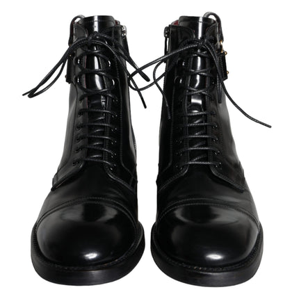 Black Logo Lace Up Mid Calf Men Boots Shoes