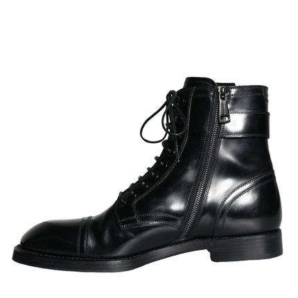 Black Logo Lace Up Mid Calf Men Boots Shoes