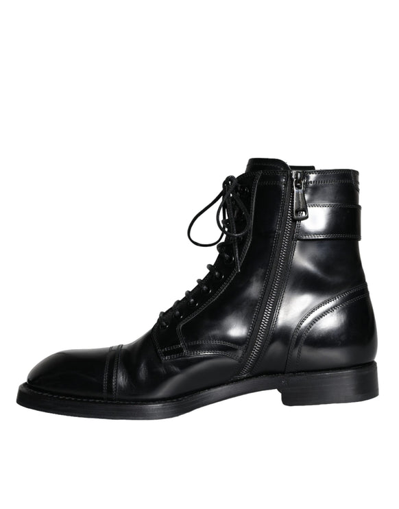 Black Logo Lace Up Mid Calf Men Boots Shoes