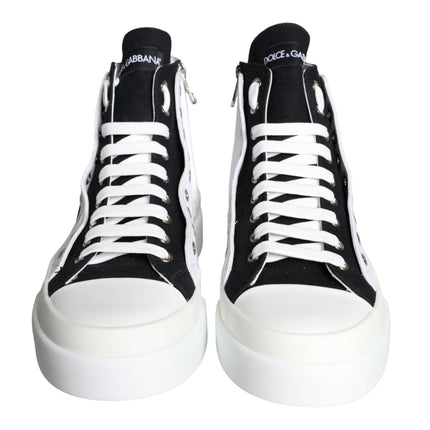 White Black Cotton Logo High Top Sneaker Shoes