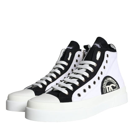 White Black Cotton Logo High Top Sneaker Shoes