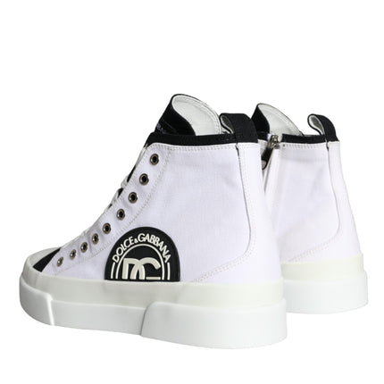 White Black Cotton Logo High Top Sneaker Shoes