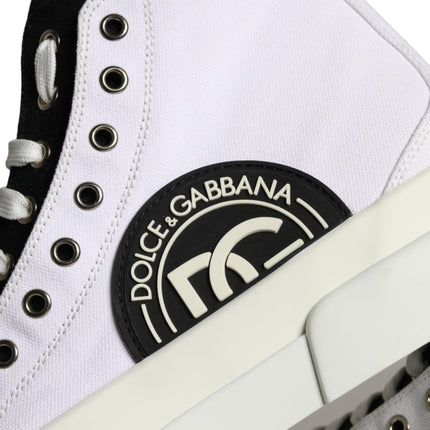 White Black Cotton Logo High Top Sneaker Shoes