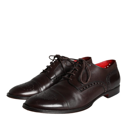 Brown Calfskin Leather Lace Up Oxford Shoes