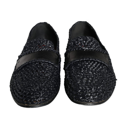 Black Woven Raffia Slip On Loafers Men Shoes