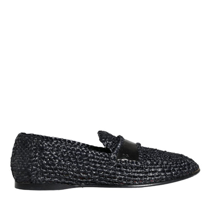 Black Woven Raffia Slip On Loafers Men Shoes