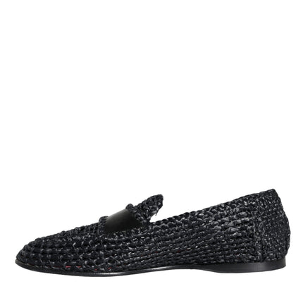 Black Woven Raffia Slip On Loafers Men Shoes