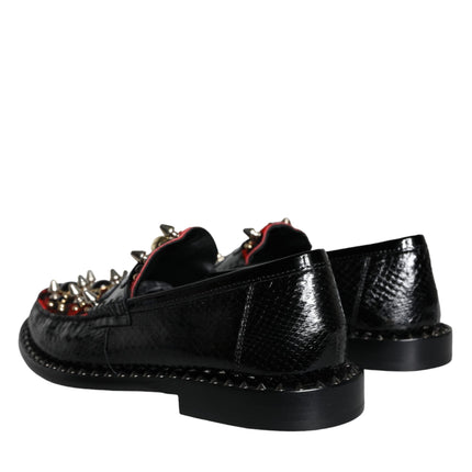 Black Leopard Print Studs Leather Loafers Shoes