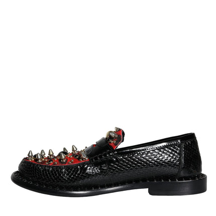 Black Leopard Print Studs Leather Loafers Shoes