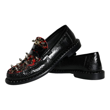 Black Leopard Print Studs Leather Loafers Shoes