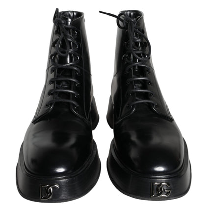 Black Leather Lace Up Ankle Boots Men Shoes