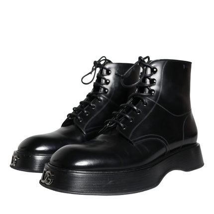 Black Leather Lace Up Ankle Boots Men Shoes