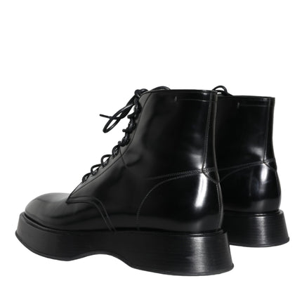 Black Leather Lace Up Ankle Boots Men Shoes