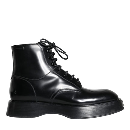 Black Leather Lace Up Ankle Boots Men Shoes