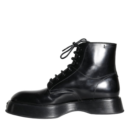 Black Leather Lace Up Ankle Boots Men Shoes