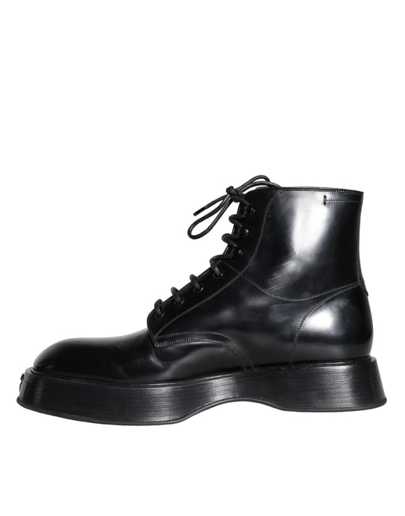 Black Leather Lace Up Ankle Boots Men Shoes