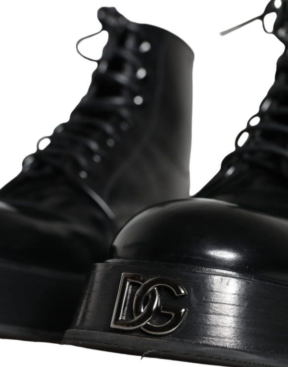 Black Leather Lace Up Ankle Boots Men Shoes