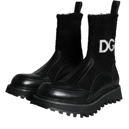 Black DG Logo Horse Sock Ankle Boots Shoes