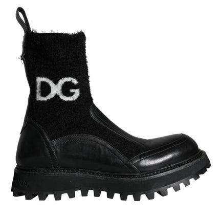 Black DG Logo Horse Sock Ankle Boots Shoes