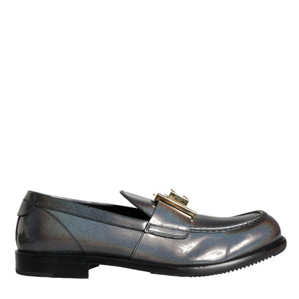 Silver Leather Logo Plaque Slip On Men Loafers Shoes