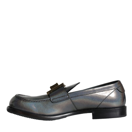 Silver Leather Logo Plaque Slip On Men Loafers Shoes