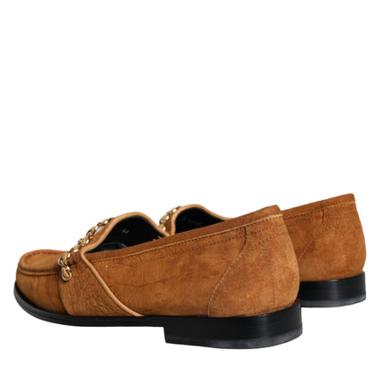 Brown Velvet Leather Logo Mocassin Slip On Shoes