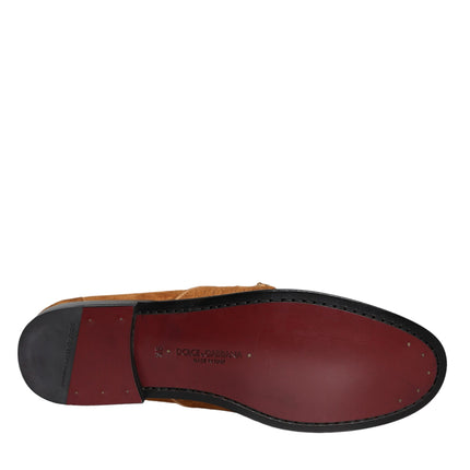 Brown Velvet Leather Logo Mocassin Slip On Shoes