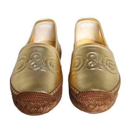 Gold Leather Loafers Flats Espadrille Shoes