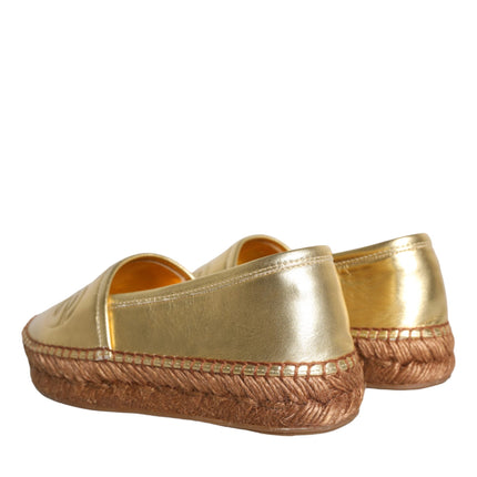 Gold Leather Loafers Flats Espadrille Shoes