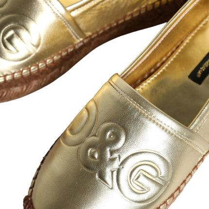 Gold Leather Loafers Flats Espadrille Shoes