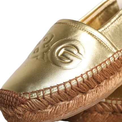 Gold Leather Loafers Flats Espadrille Shoes