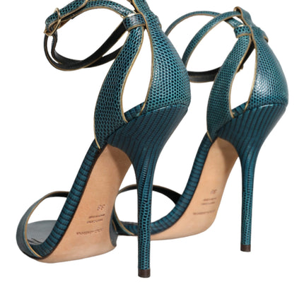 Dark Green Calf Leather Heels Sandals Shoes