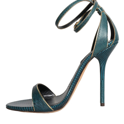 Dark Green Calf Leather Heels Sandals Shoes