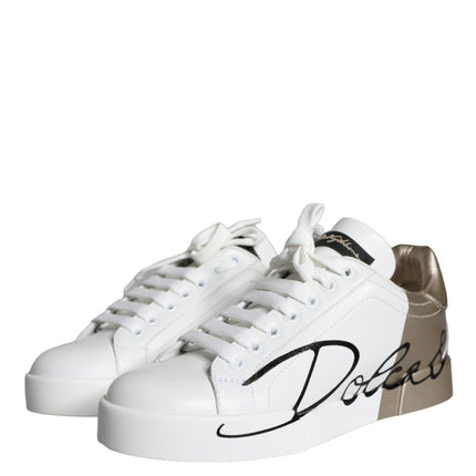 White Gold Portofino Low Top Leather Sneakers Shoes