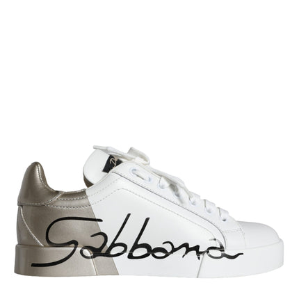 White Gold Portofino Low Top Leather Sneakers Shoes