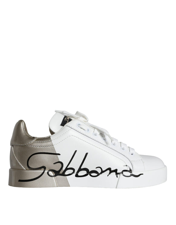 White Gold Portofino Low Top Leather Sneakers Shoes