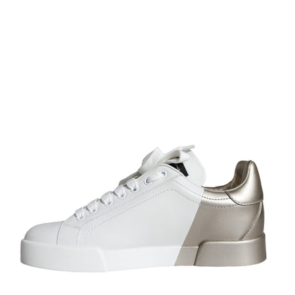 White Gold Portofino Low Top Leather Sneakers Shoes