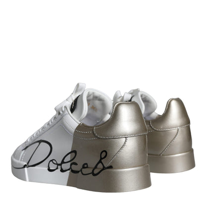 White Gold Portofino Low Top Leather Sneakers Shoes