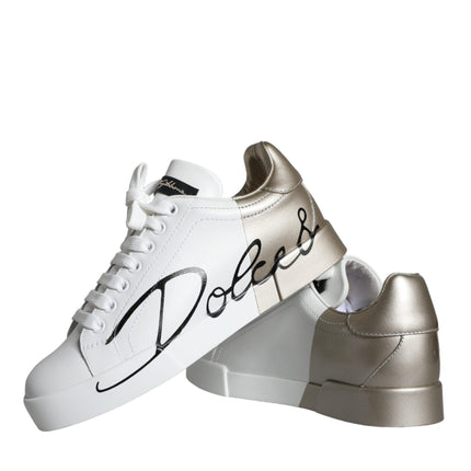 White Gold Portofino Low Top Leather Sneakers Shoes