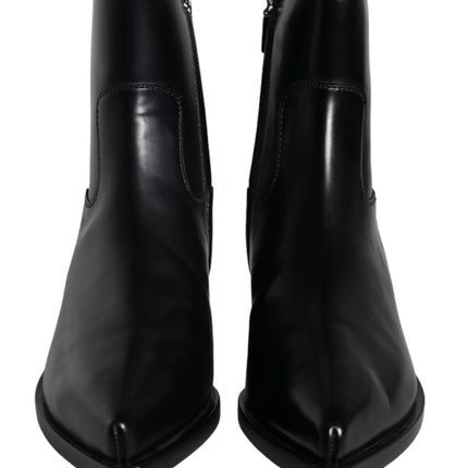 Black Leather Ankle Boots Booties Shoes