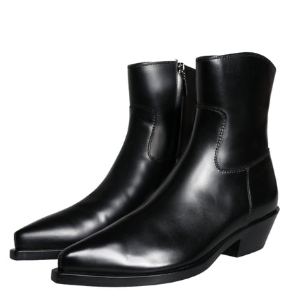 Black Leather Ankle Boots Booties Shoes