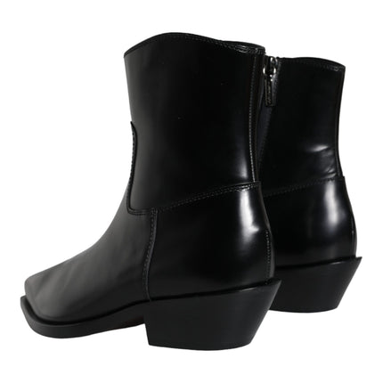 Black Leather Ankle Boots Booties Shoes