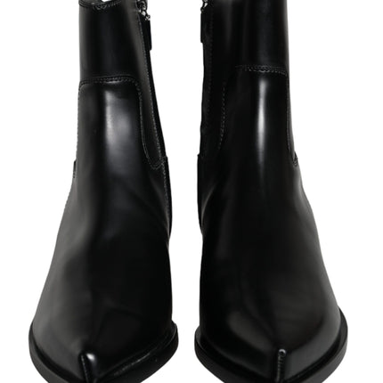 Black Leather Ankle Boots Booties Shoes