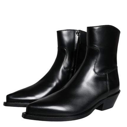 Black Leather Ankle Boots Booties Shoes