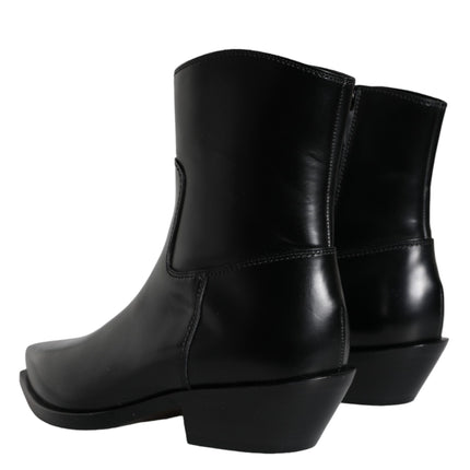 Black Leather Ankle Boots Booties Shoes