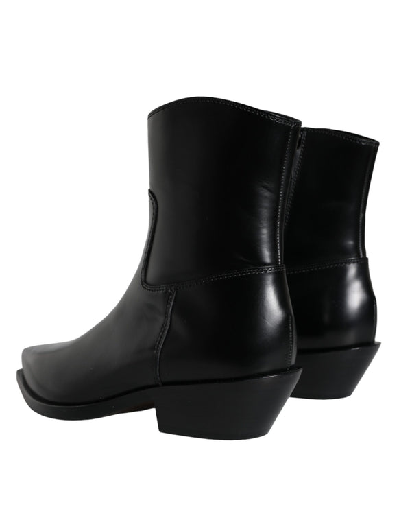 Black Leather Ankle Boots Booties Shoes