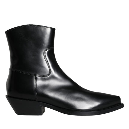 Black Leather Ankle Boots Booties Shoes