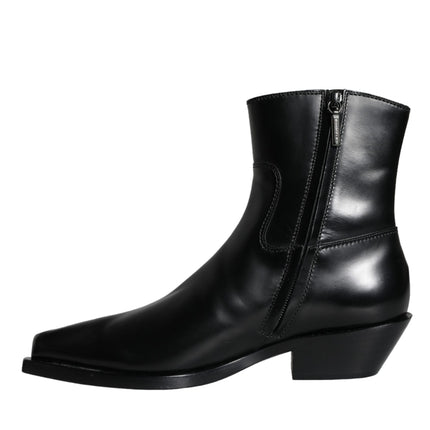 Black Leather Ankle Boots Booties Shoes