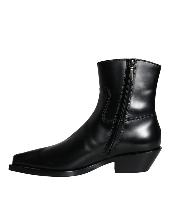 Black Leather Ankle Boots Booties Shoes