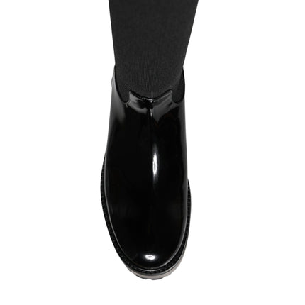 Black Leather Jersey Knee High Boots Shoes